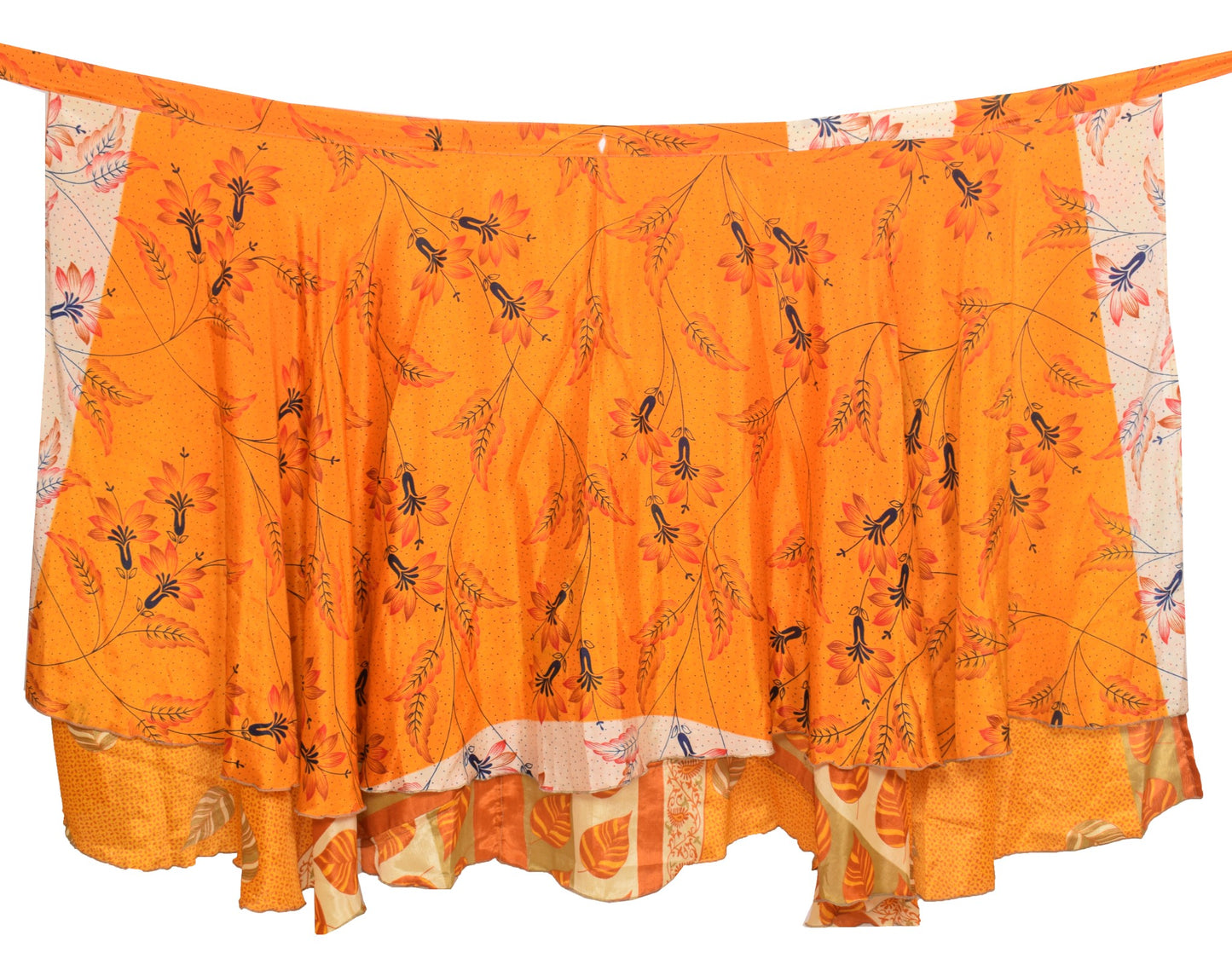 Sushila Vintage Floral Art Silk Saree Magic Wrap Reversible Skirt Yellow Beach Dress