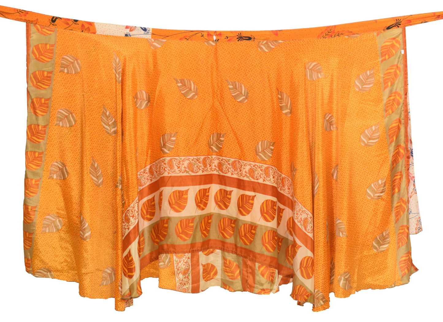 Sushila Vintage Floral Art Silk Saree Magic Wrap Reversible Skirt Yellow Beach Dress