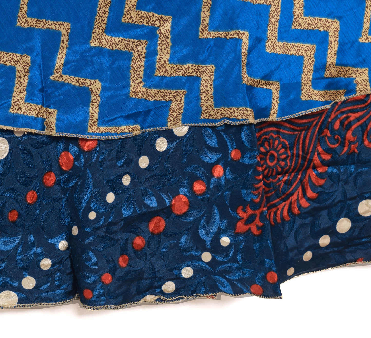 Sushila Vintage Blue Art Silk Saree Magic Wrap 2 Layer Reversible Skirt Beach Dress