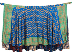 Sushila Vintage Blue Silk Saree Magic Wrap 2 Layer Reversible Skirt Beach Dress