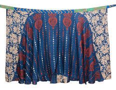 Sushila Vintage Blue Silk Saree Magic Wrap 2 Layer Reversible Skirt Beach Dress