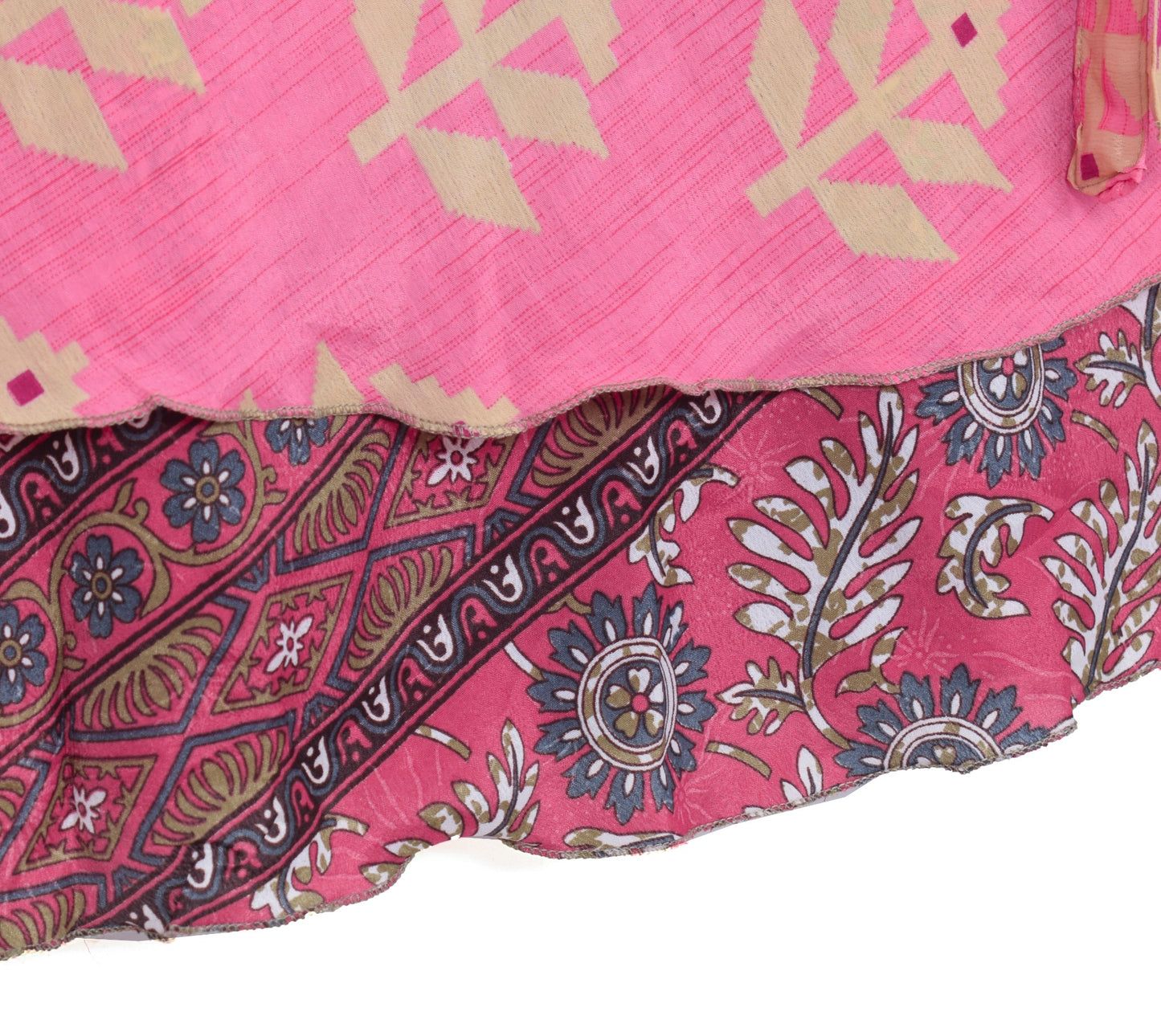Sushila Vintage Pink Saree Magic Wrap Reversible Skirt Beach Art Silk Dress Clothing