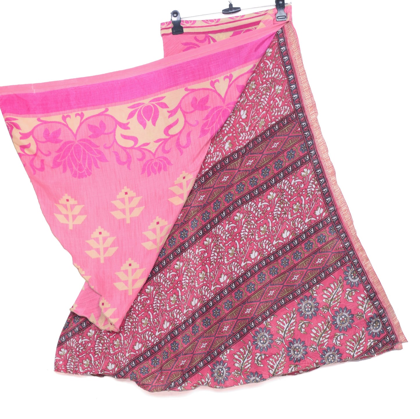 Sushila Vintage Pink Saree Magic Wrap Reversible Skirt Beach Art Silk Dress Clothing