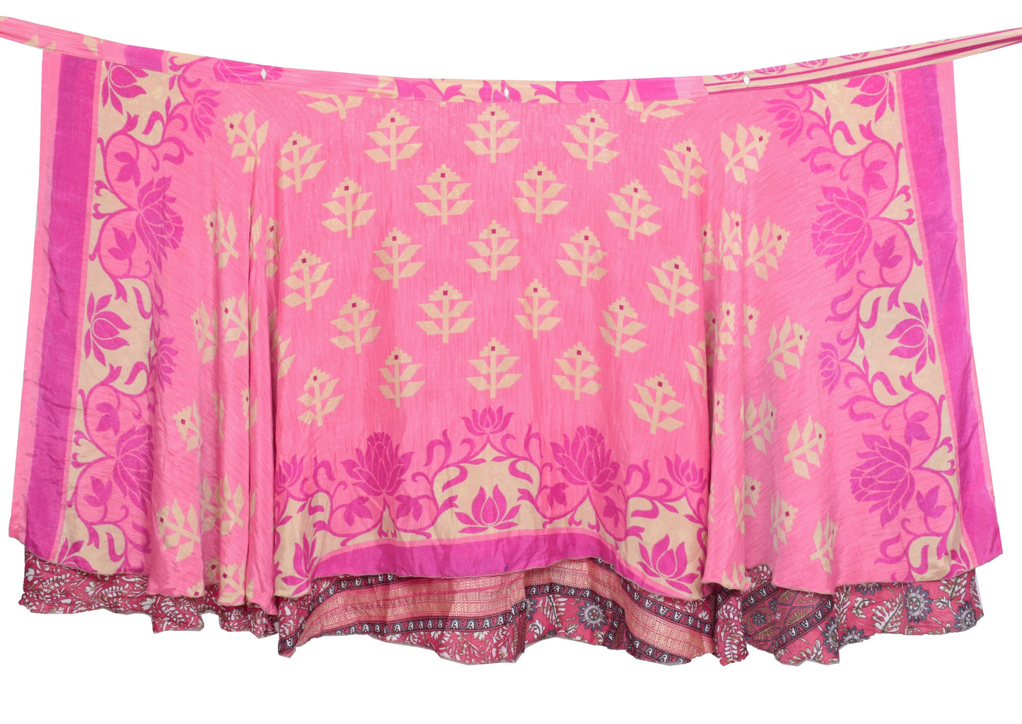 Sushila Vintage Pink Saree Magic Wrap Reversible Skirt Beach Art Silk Dress Clothing