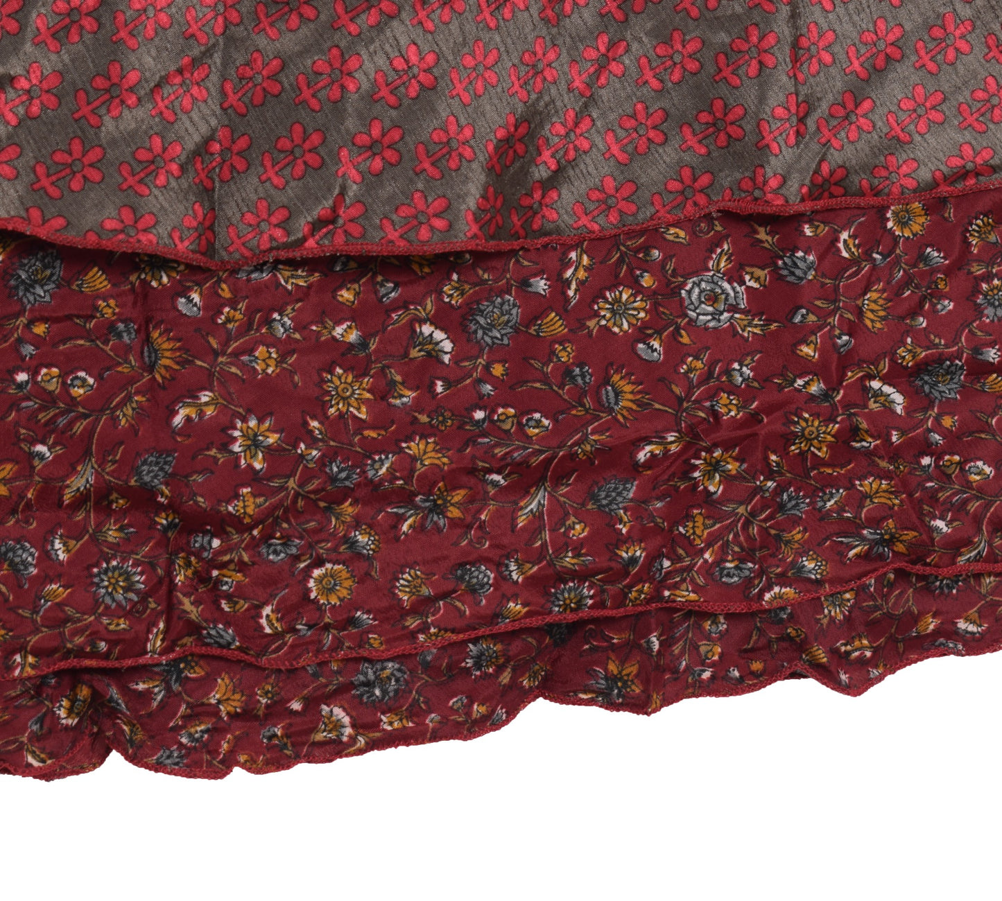 Sushila Vintage Dark Maroon Saree Magic Wrap Art Silk Reversible Skirt Beach Dress