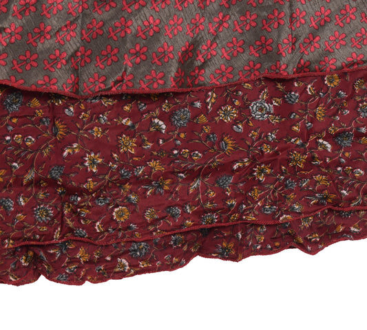 Sushila Vintage Dark Maroon Saree Magic Wrap Art Silk Reversible Skirt Beach Dress