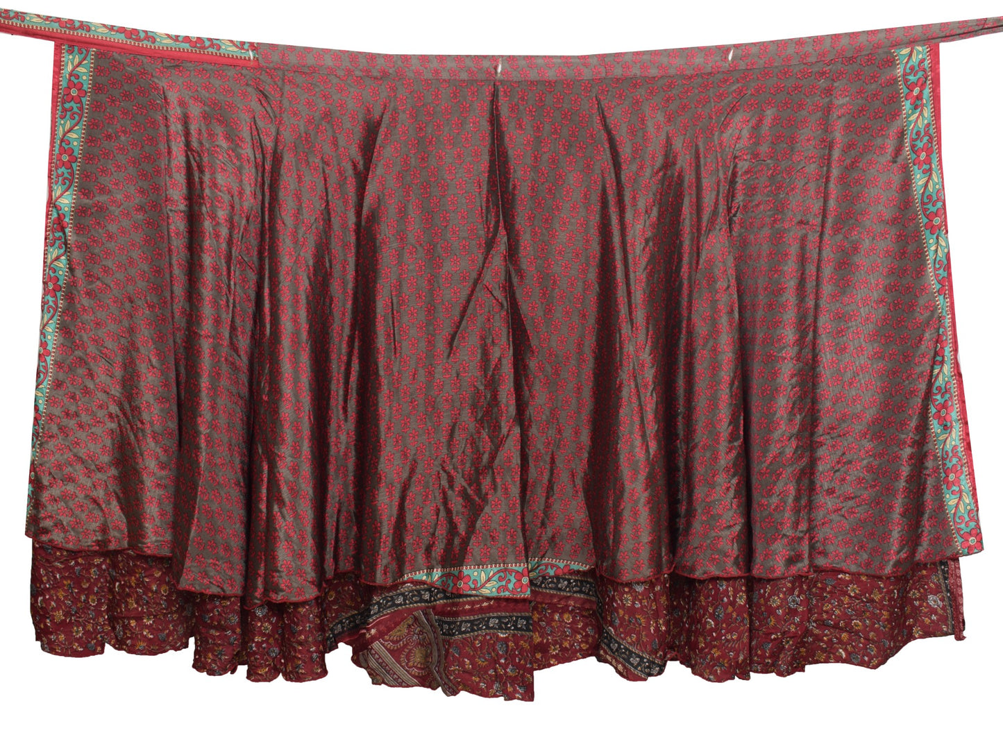 Sushila Vintage Dark Maroon Saree Magic Wrap Art Silk Reversible Skirt Beach Dress
