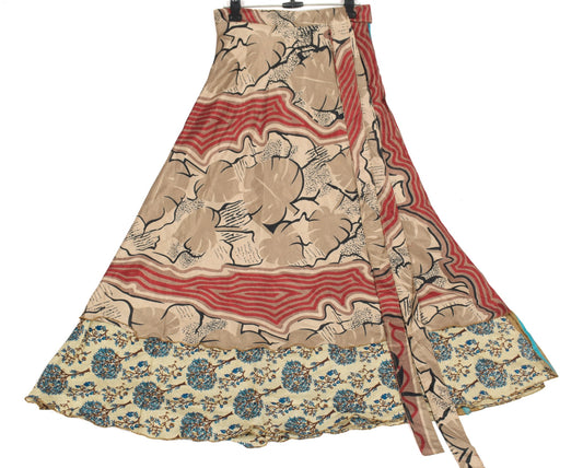 Sushila Vintage Floral Art Silk Saree Magic Wrap Reversible Skirt Beach Dress