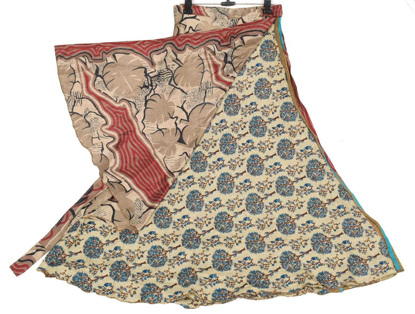 Sushila Vintage Floral Art Silk Saree Magic Wrap Reversible Skirt Beach Dress