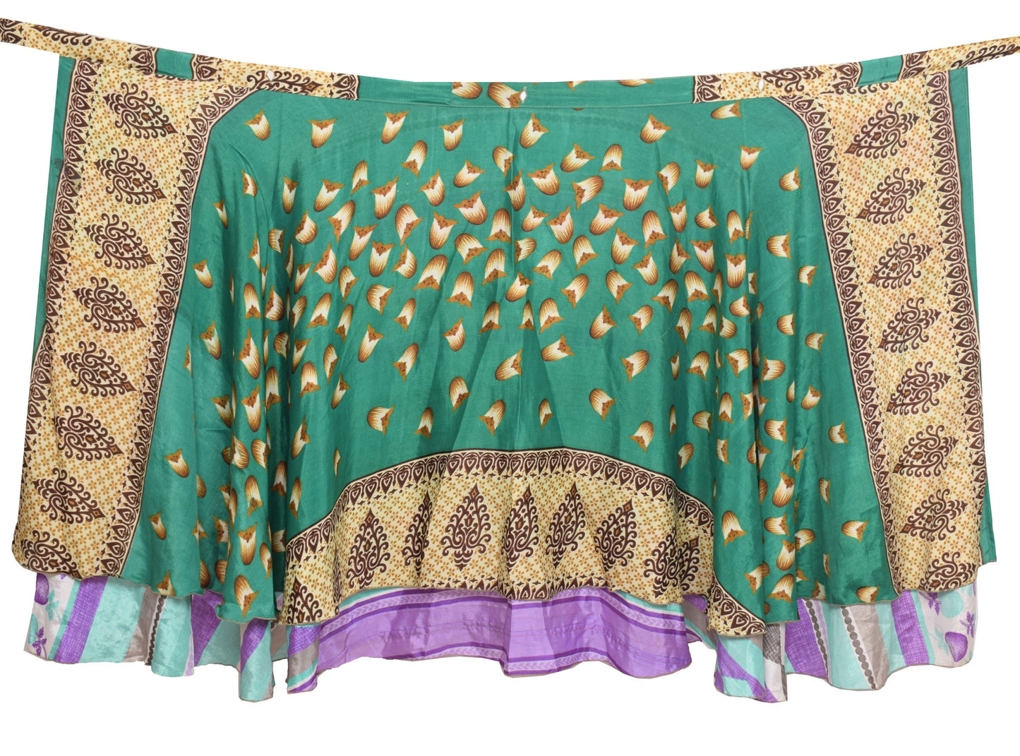Sushila Vintage Green Saree Magic Wrap Reversible Skirt Art Silk Beach Dress Hippie