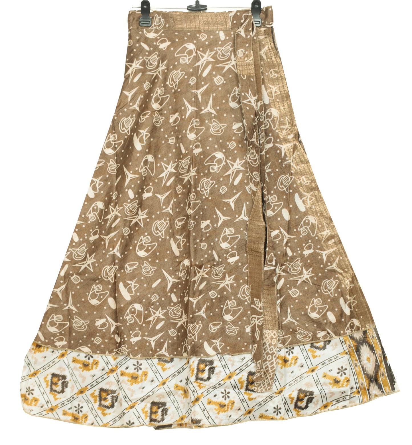 Sushila Vintage Art Silk Saree Magic Wrap Reversible Skirt Beach Dress White Hippie