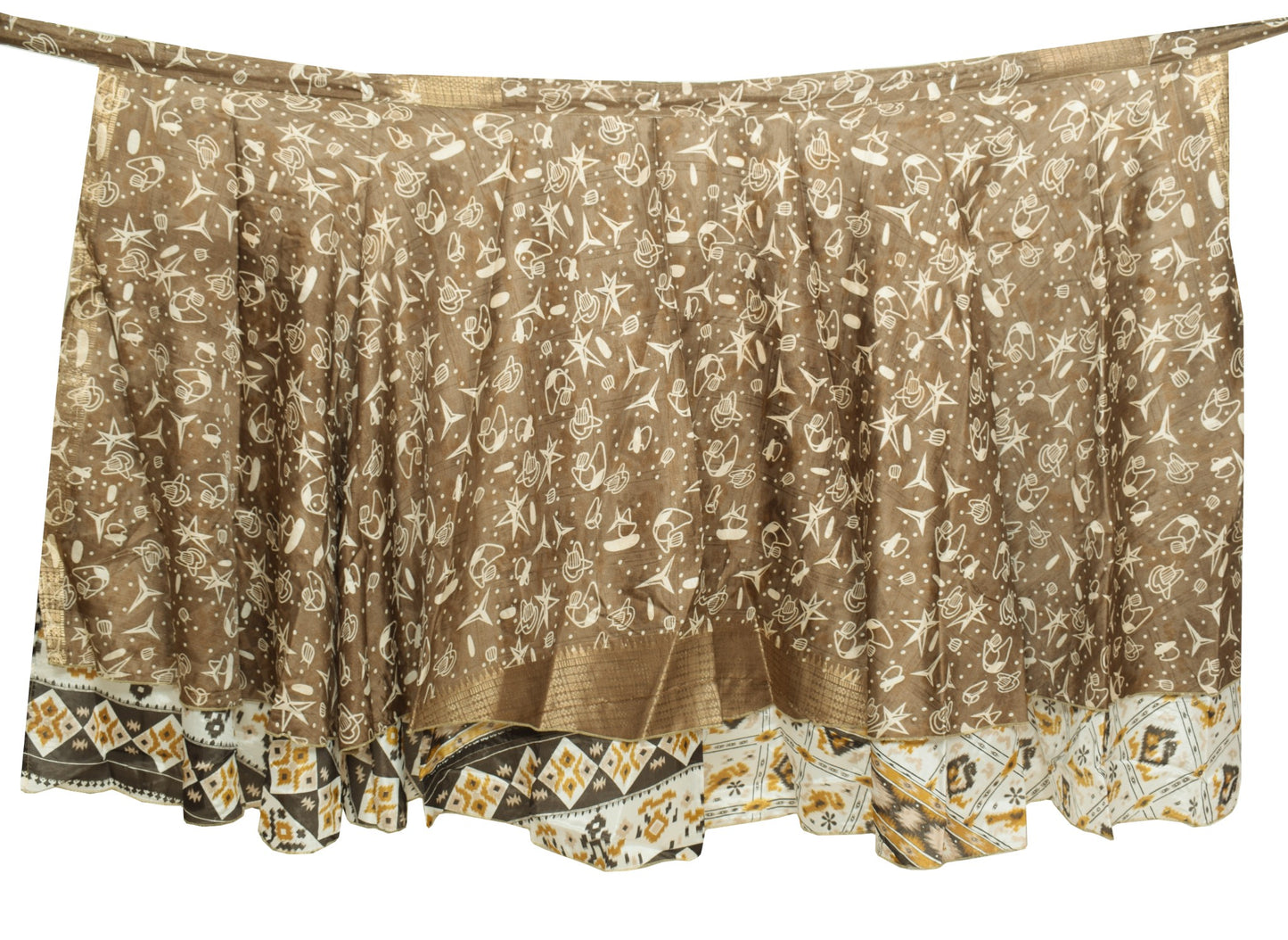 Sushila Vintage Art Silk Saree Magic Wrap Reversible Skirt Beach Dress White Hippie