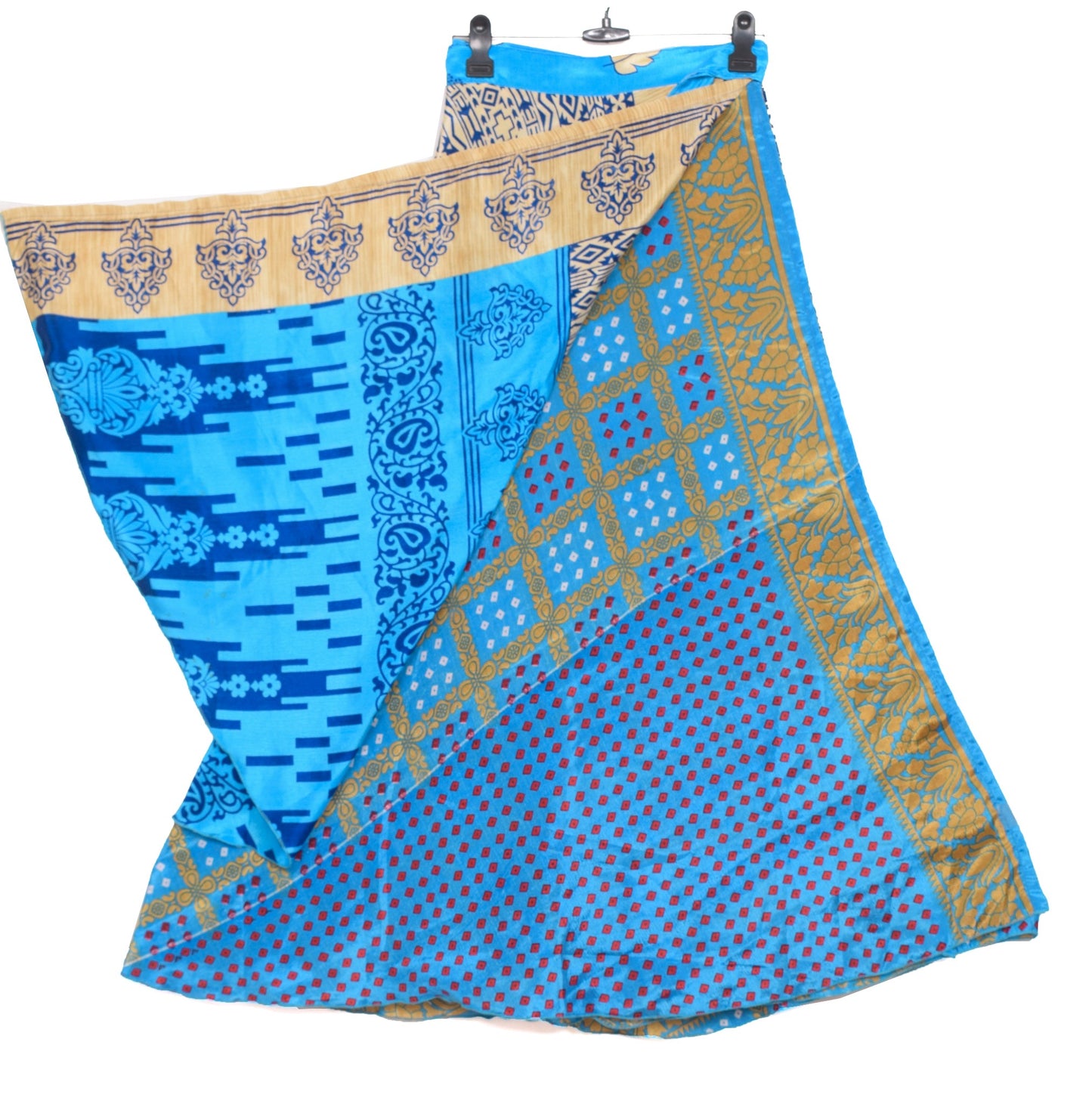 Sushila Vintage Bandhani Saree Magic Wrap Reversible Skirt Art Silk Beach Dress Boho
