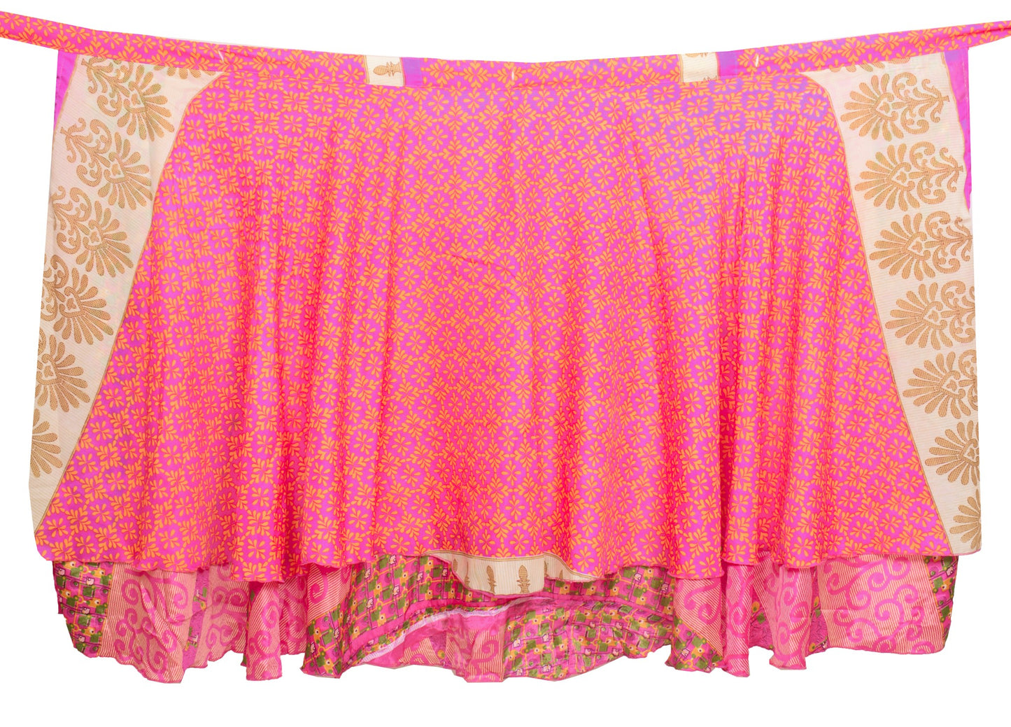 Sushila Vintage Art Silk Saree Magic Wrap Reversible Pink Floral Skirt Beach Dress