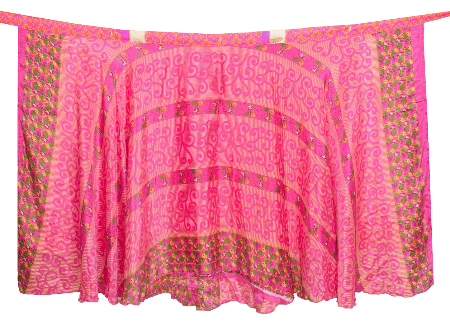 Sushila Vintage Art Silk Saree Magic Wrap Reversible Pink Floral Skirt Beach Dress