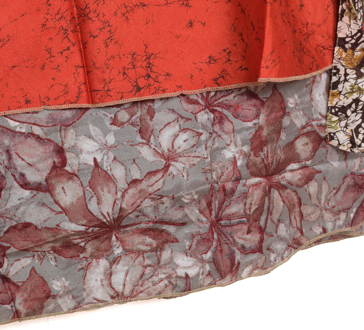 Sushila Vintage Gray Saree Magic Wrap Reversible Skirt Art Silk Beach Dress Floral