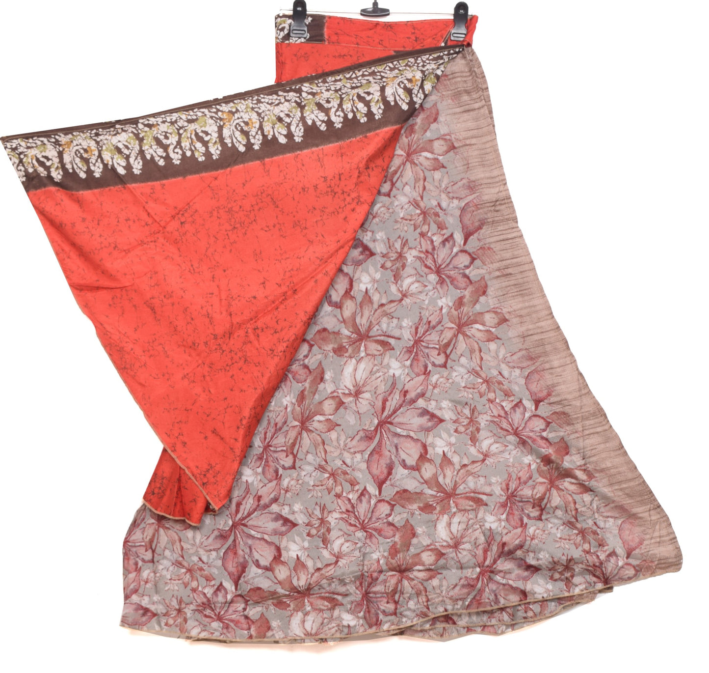 Sushila Vintage Gray Saree Magic Wrap Reversible Skirt Art Silk Beach Dress Floral