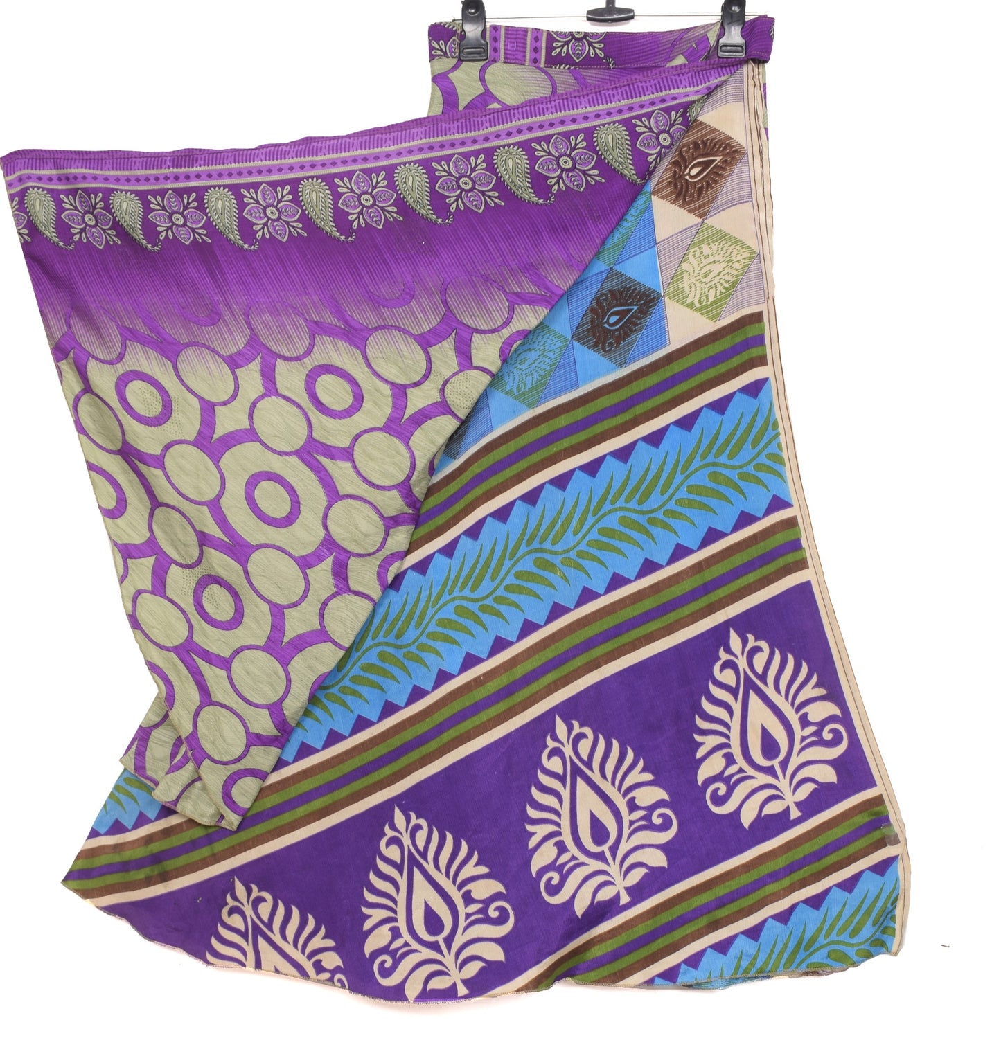 Sushila Vintage Art Silk Saree Magic Wrap Handmade Reversible Skirt Beach Dress