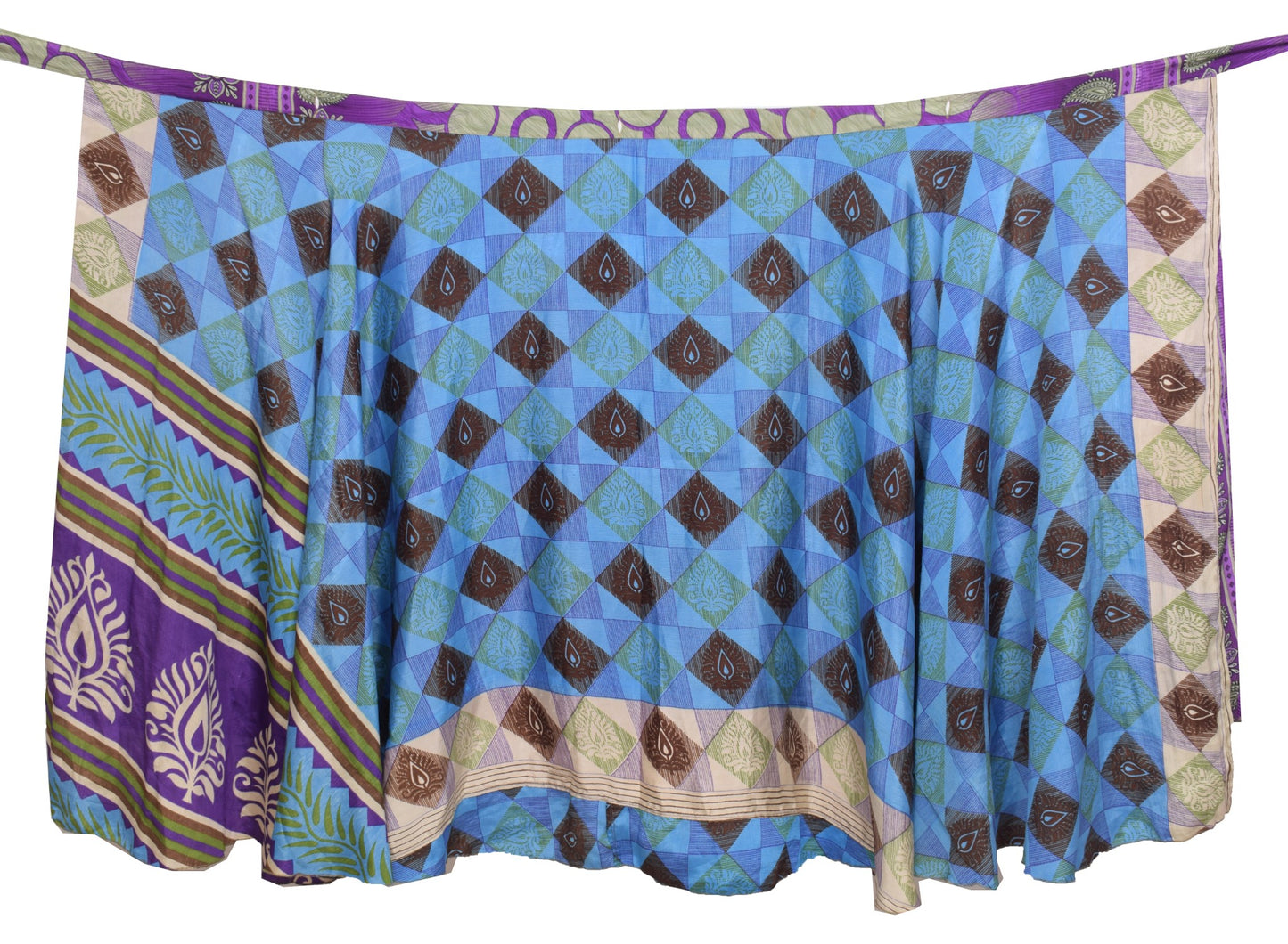 Sushila Vintage Art Silk Saree Magic Wrap Handmade Reversible Skirt Beach Dress