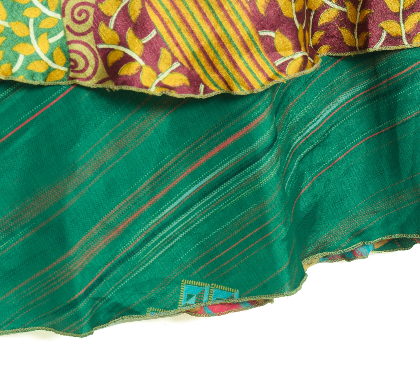 Sushila Vintage Dark Green Saree Magic Wrap Reversible Skirt Art Silk Beach Dress