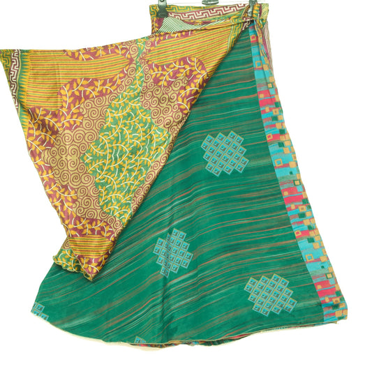 Sushila Vintage Dark Green Saree Magic Wrap Reversible Skirt Art Silk Beach Dress