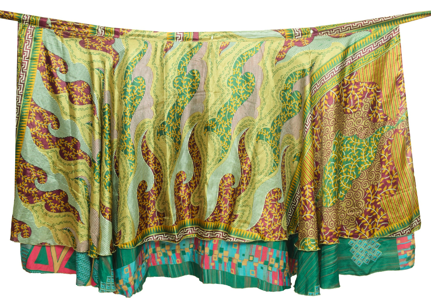 Sushila Vintage Dark Green Saree Magic Wrap Reversible Skirt Art Silk Beach Dress