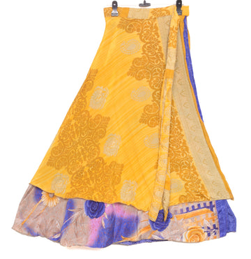 Sushila Vintage Yellow Silk Saree Magic Wrap Reversible Skirt Beach Dress Boho
