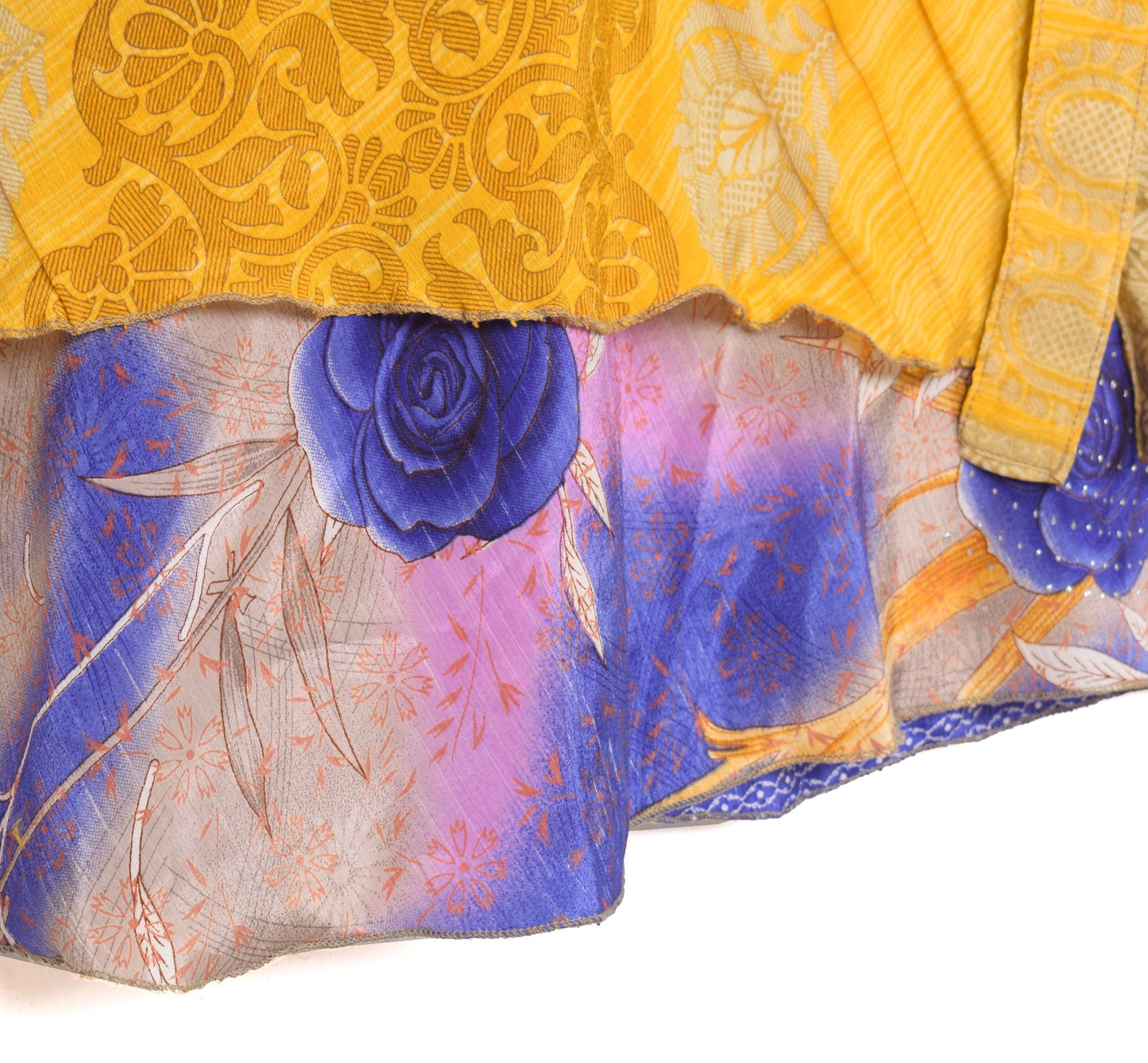 Sushila Vintage Yellow Saree Magic Wrap Reversible Skirt Beach Dress Art Silk Boho