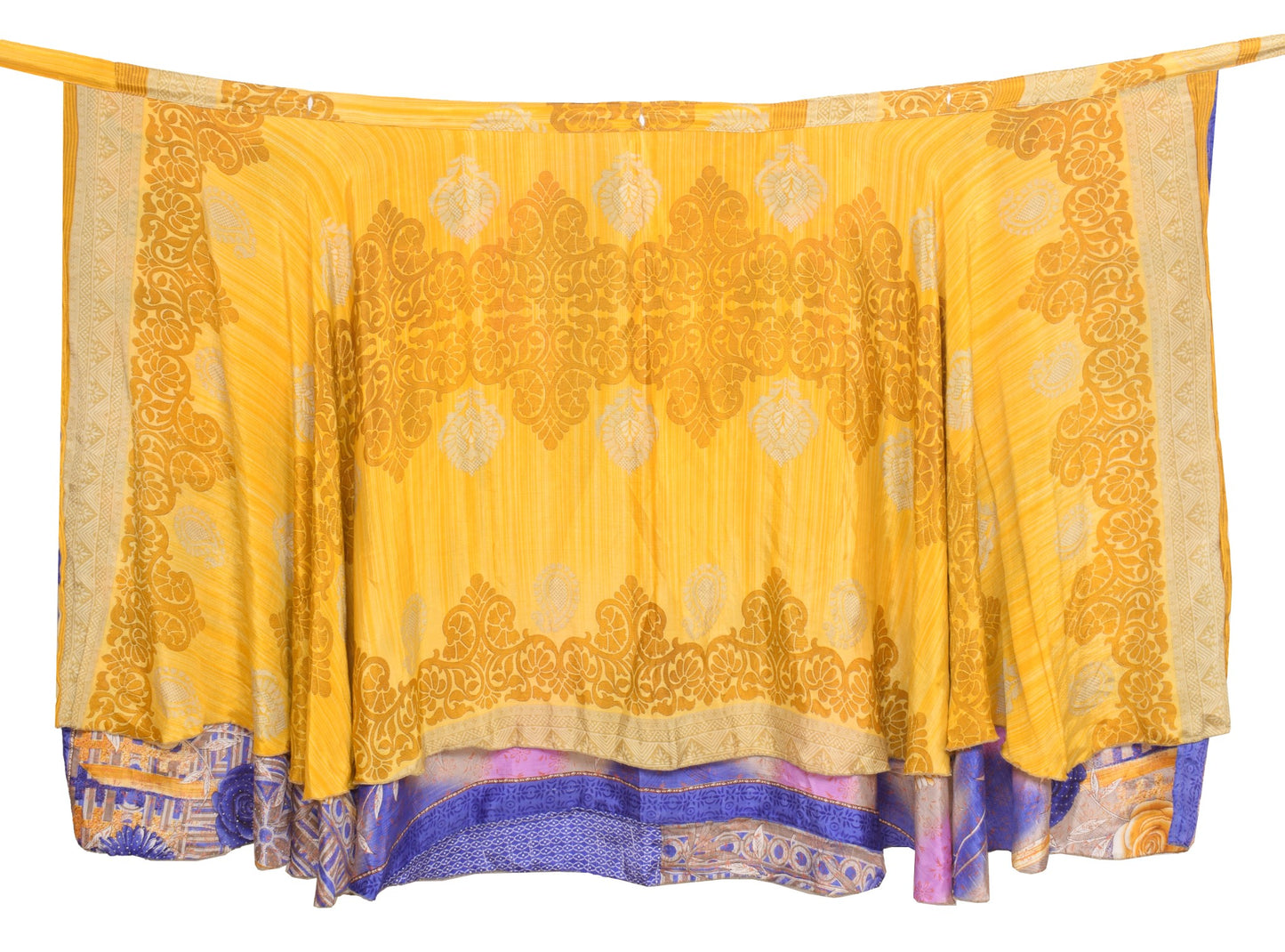 Sushila Vintage Yellow Saree Magic Wrap Reversible Skirt Beach Dress Art Silk Boho