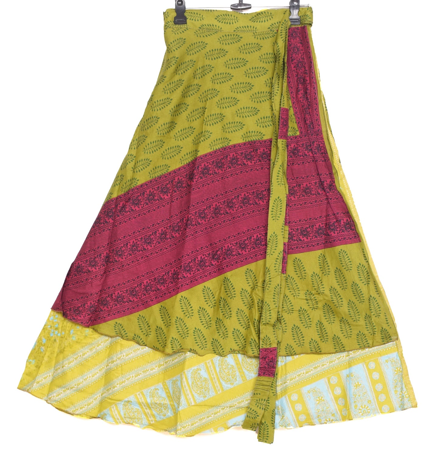 Sushila Vintage Art Silk Saree Magic Wrap Reversible Skirt Floral Green Beach Dress