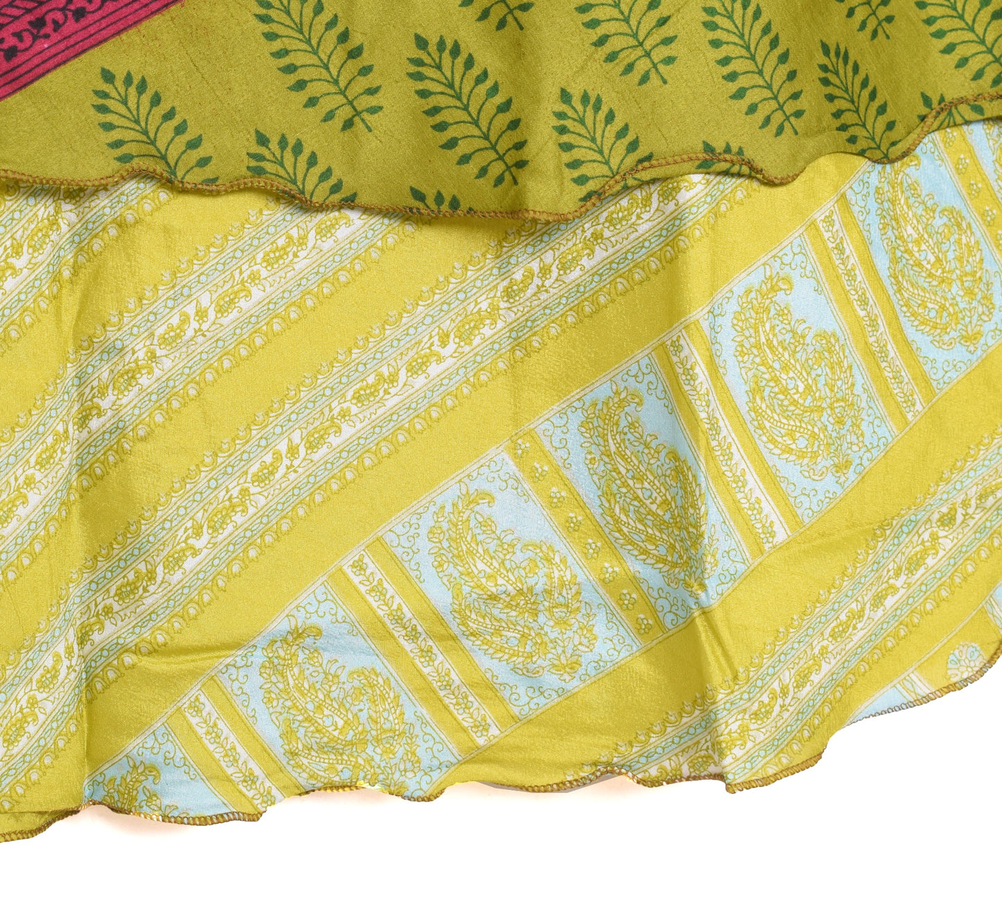 Sushila Vintage Art Silk Saree Magic Wrap Reversible Skirt Floral Green Beach Dress
