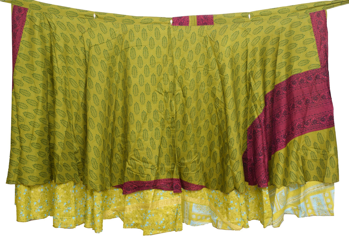 Sushila Vintage Art Silk Saree Magic Wrap Reversible Skirt Floral Green Beach Dress