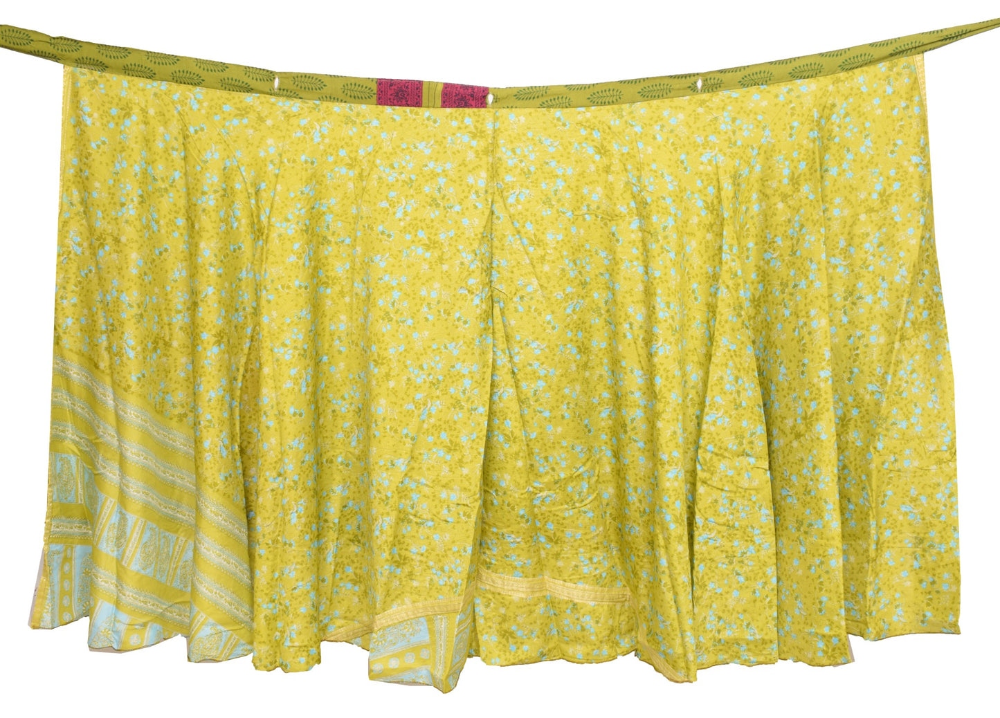 Sushila Vintage Art Silk Saree Magic Wrap Reversible Skirt Floral Green Beach Dress