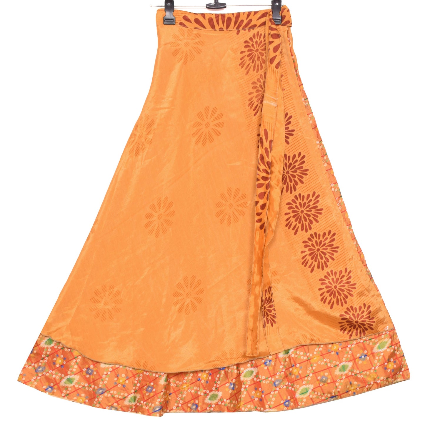 Sushila Vintage Rust Art Silk Saree Magic Wrap Reversible Skirt Beach Dress Boho