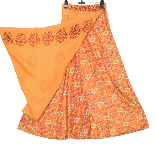 Sushila Vintage Rust Art Silk Saree Magic Wrap Reversible Skirt Beach Dress Boho