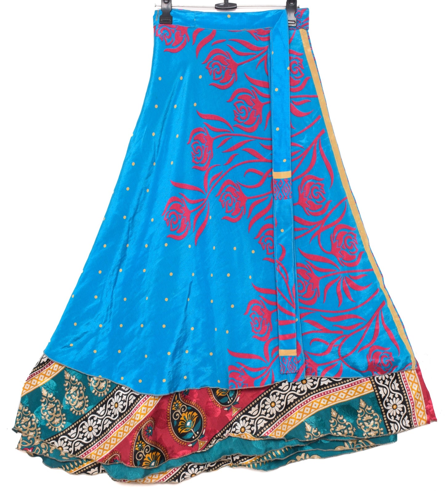 Sushila Vintage Turq Blue Art Silk Sari Magic Wrap Reversible Skirt Beach Dress