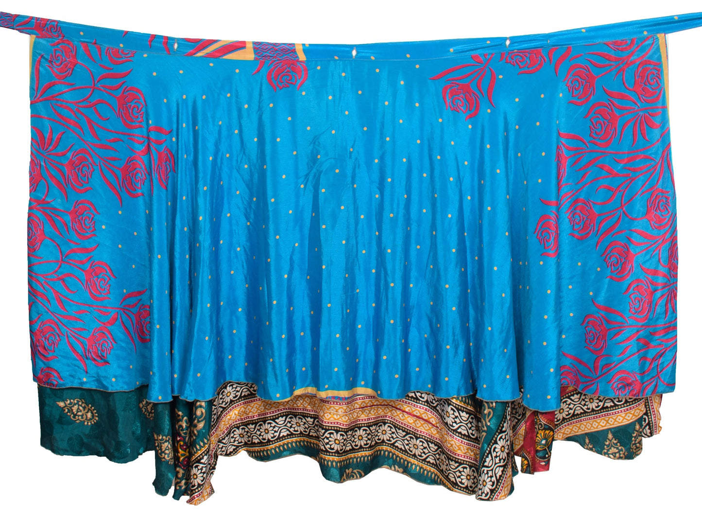 Sushila Vintage Turq Blue Art Silk Sari Magic Wrap Reversible Skirt Beach Dress