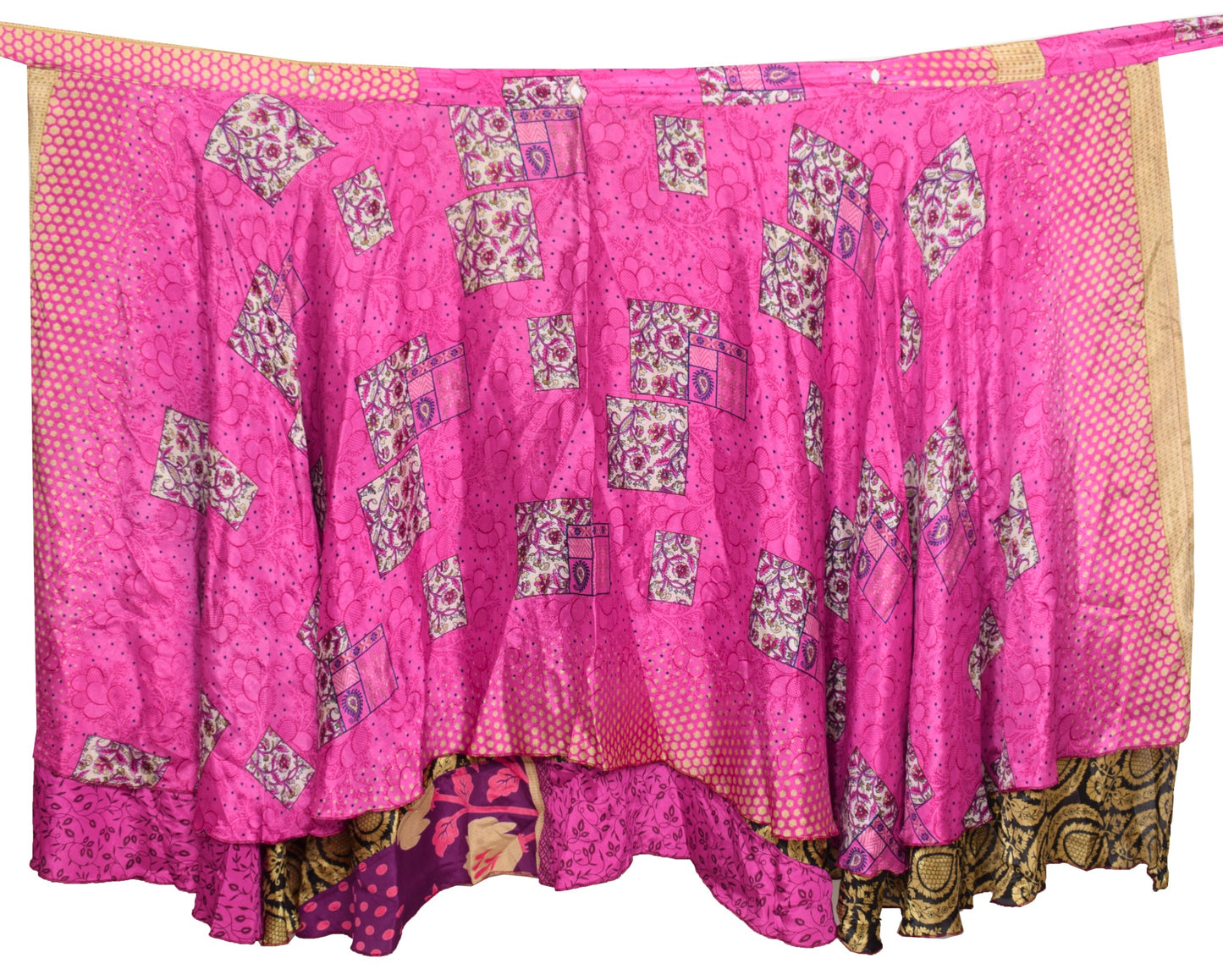 Sushila Vintage Black Art Silk Saree Magic Wrap Reversible Skirt Beach Dress