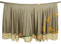 Sushila Vintage Gray Cream Art Silk Sari Magic Wrap Reversible Skirt BeachDress