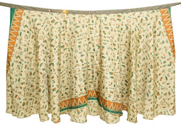 Sushila Vintage Gray Cream Art Silk Sari Magic Wrap Reversible Skirt BeachDress