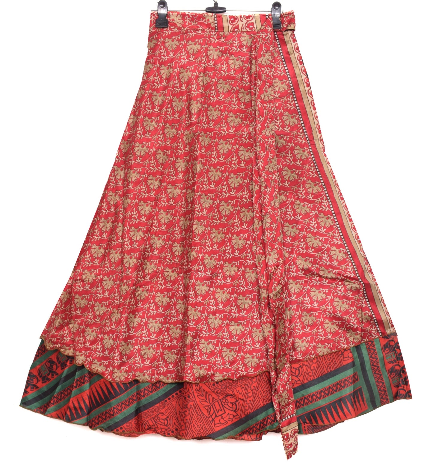 Sushila Vintage Red Art Silk Saree Magic Wrap Reversible Skirt Beach Dress