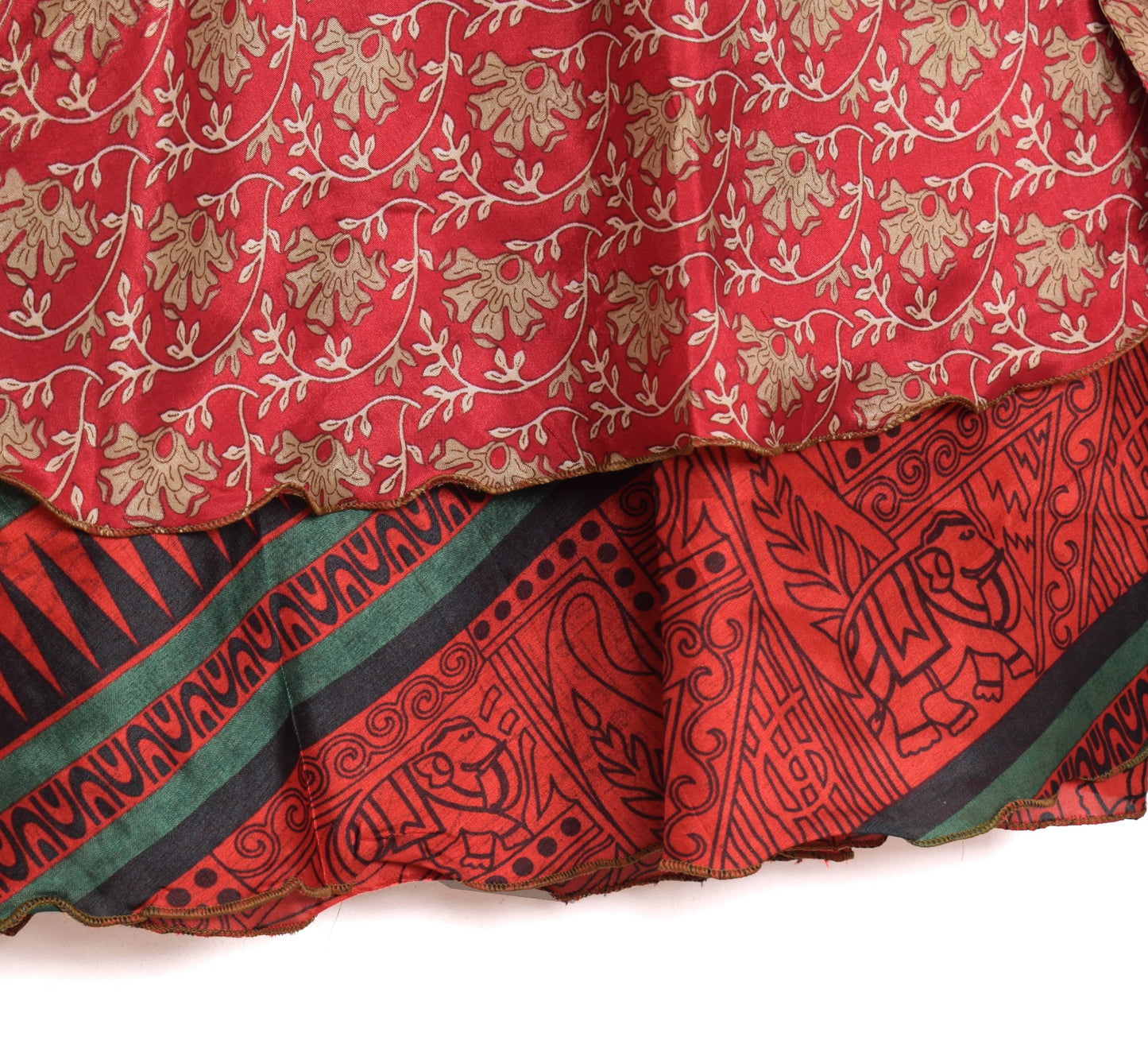 Sushila Vintage Red Art Silk Saree Magic Wrap Reversible Skirt Beach Dress