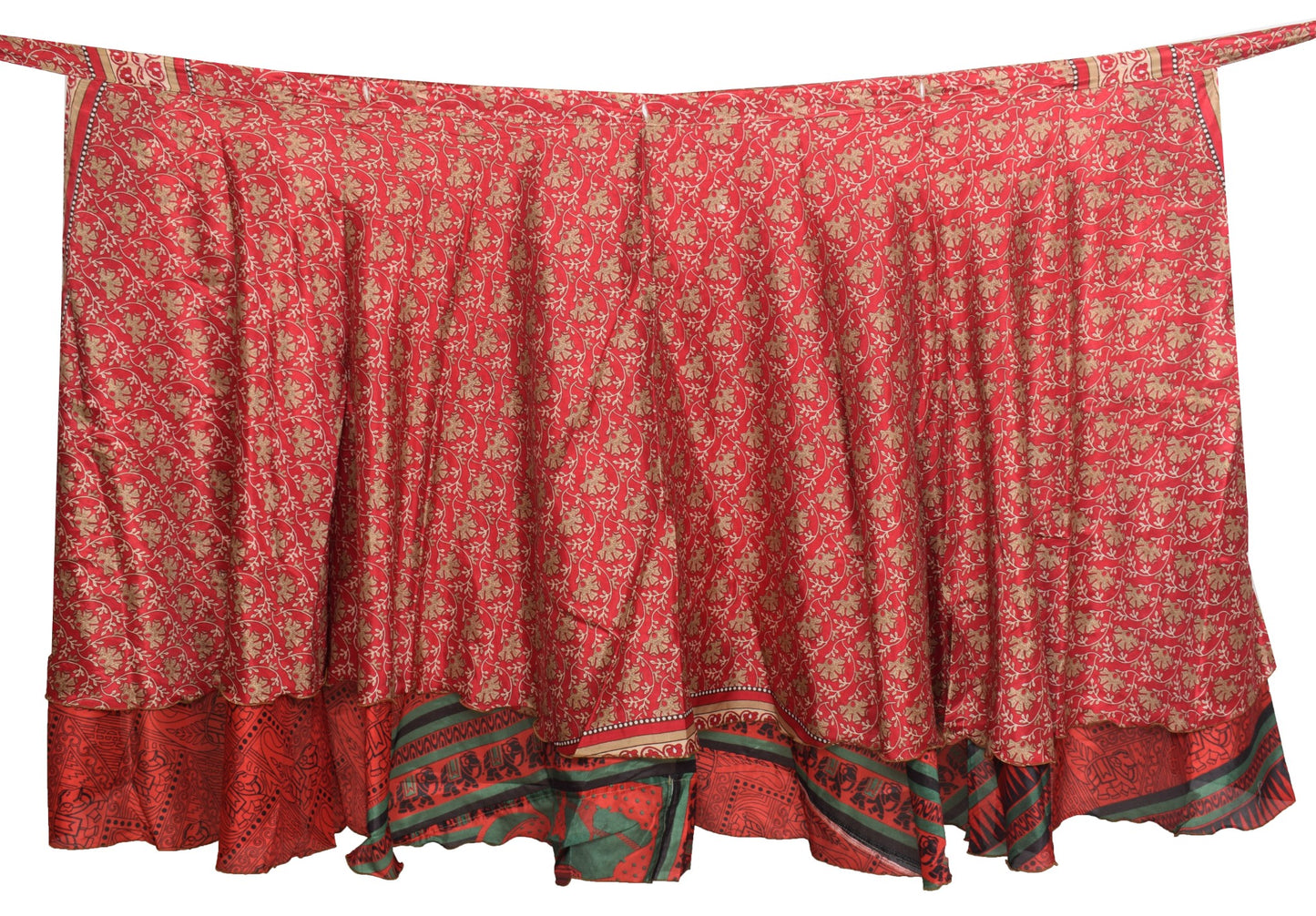 Sushila Vintage Red Art Silk Saree Magic Wrap Reversible Skirt Beach Dress