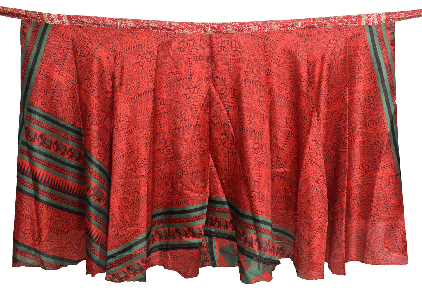 Sushila Vintage Red Art Silk Saree Magic Wrap Reversible Skirt Beach Dress