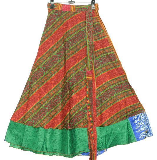 Sushila Vintage Art Silk Saree Magic Wrap Reversible Skirt Beach Dress Green