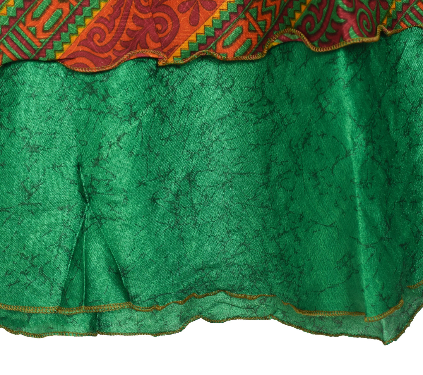Sushila Vintage Art Silk Saree Magic Wrap Reversible Skirt Beach Dress Green