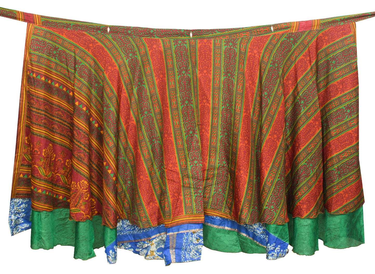 Sushila Vintage Art Silk Saree Magic Wrap Reversible Skirt Beach Dress Green