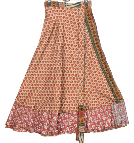 Sushila Vintage Art Silk Saree Magic Wrap Reversible Skirt Beach Dress Hippie