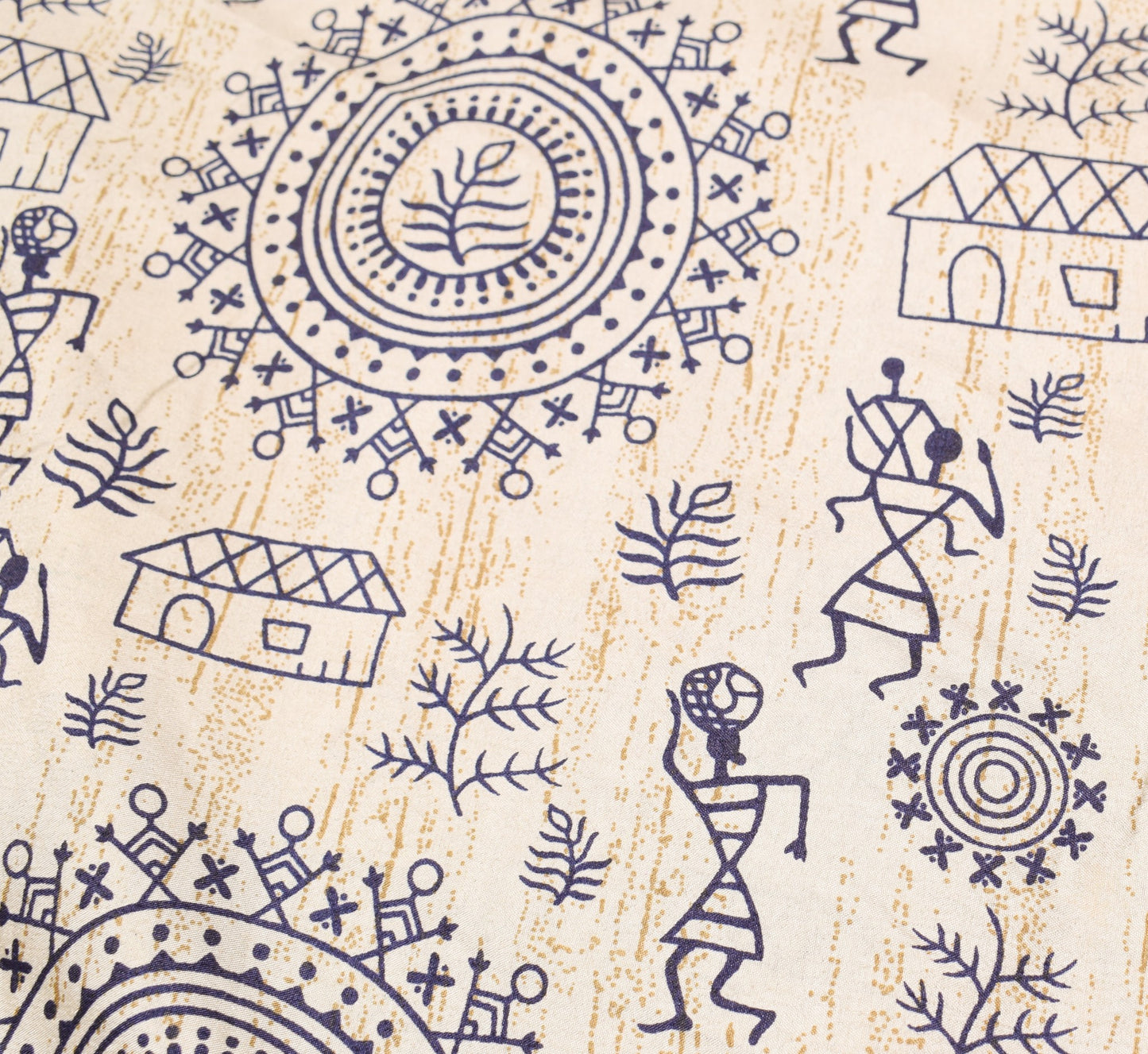 Sushila Vintage Art Silk Saree Magic Wrap Reversible Skirt Warli Print Dress