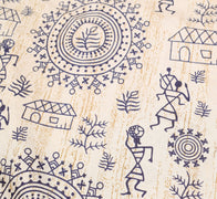 Sushila Vintage Art Silk Saree Magic Wrap Reversible Skirt Warli Print Dress